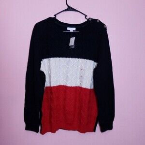 Charter Club Colorblocked Cable-Knit Sweater Deep Black Combo XL